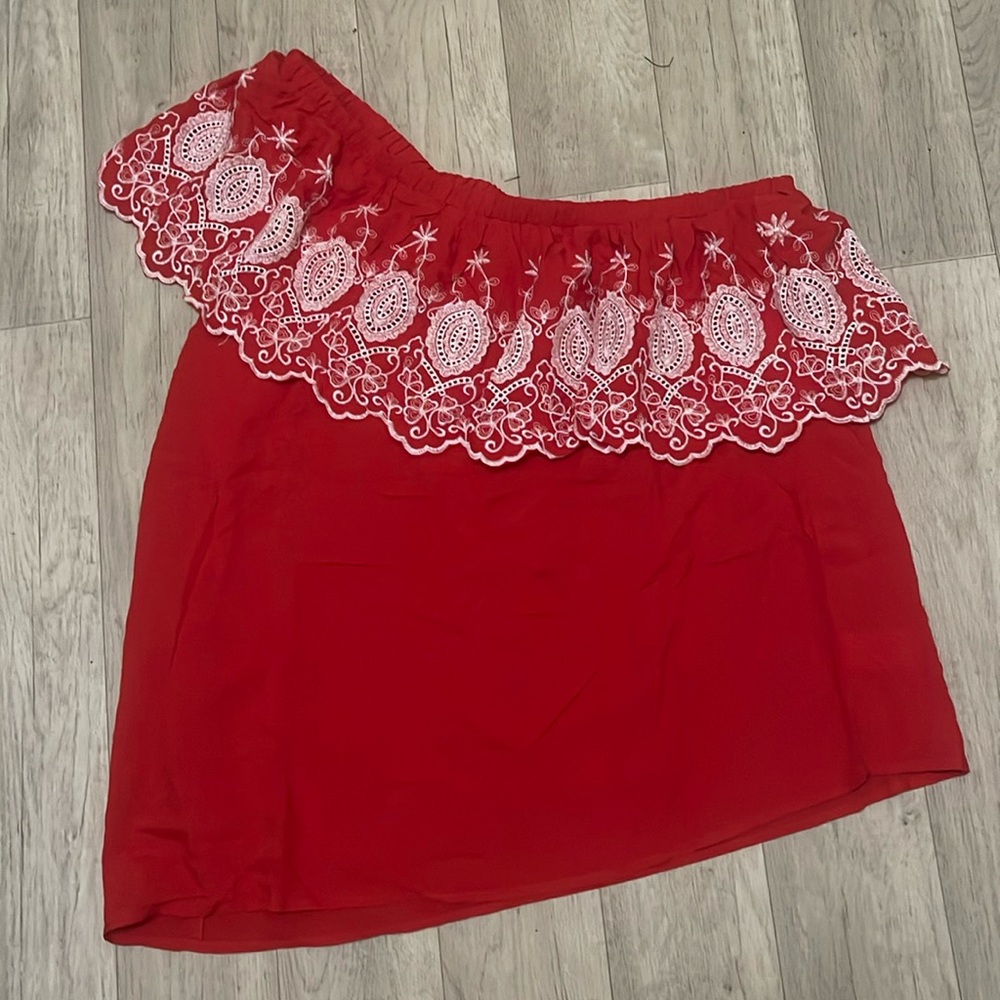 Naette embroidery one shoulder ruffle top 2x plus NWT red fourth July